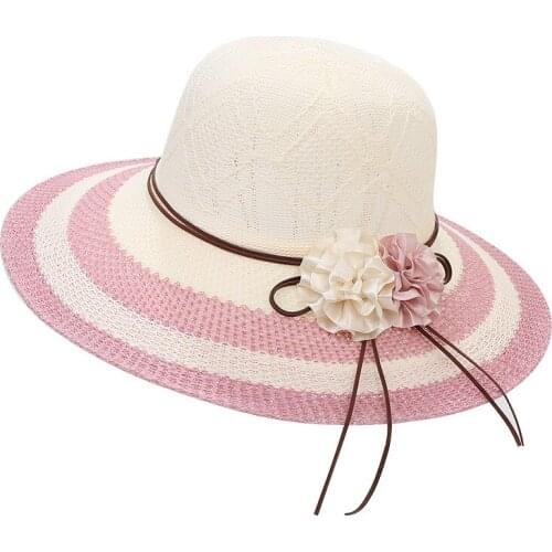 Korean New Summer Ladies Outdoor Shade Sunscreen Color Matching Big-edge Beach Hat Flower Knitted Breathable Fisherman Hat