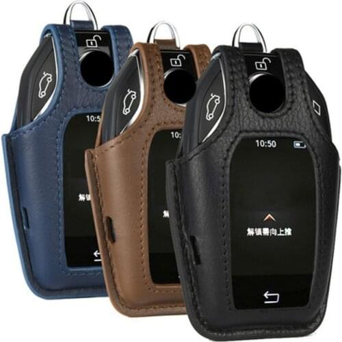 Leather Car Key Case Cover For Bmw Car 2017 2018 7 Series Display Key Bag For Bmw 740Li 750Li Key Case Touch Screen Key Case