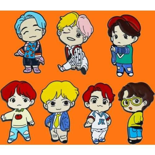 Kpop Cute Cartoon JIMIN SUGA JIN Enamel Pins Funny Metal Cartoon Brooch Backpack Lapel Badges Men Women Fashion Jewelry Gifts