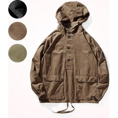 Spring and Autumn New Military Style Retro Tooling Jacket Mens Fashion Loose Raglan Sleeve Hooded Functional Windbreaker Coat