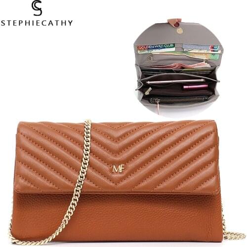 SC Small Elegant Genuine Leather Flap Daily Bags for Women Chain Ladies Lamp Skin Card Cash Holders Purse Shoulder Crossbody Bag