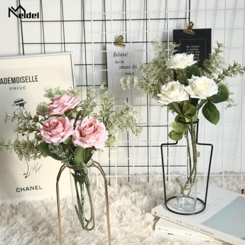 Meldel 1 Branch Wedding Artificial Roses Flowers Silk Flores Home Prom Party Birthday Decorative White Imitation Roses Floral