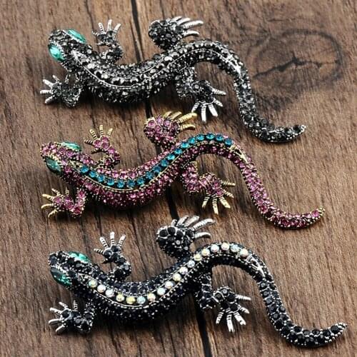 Crystal Fashion Lizard Brooch For Womens Shirt Cute Silver Jewelry Metal Cute Pin Set Enamel Rhinestone Jewelry