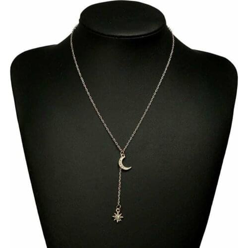Fashion Women Statement Gold Color Silver Color Necklace Chain Moon Long Star Pendant Choker Collar