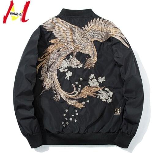 MANVALUE Japanese Style Harajuku Yokosuka High Street Embroidery Mens Life-painted Vermilion Bird Coat Air Force Pilot Jackets