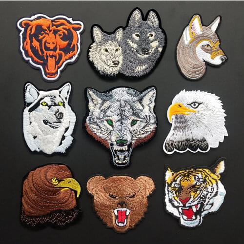 Tiger Wolf Eagle Embroidery Patches Iron On Patch Embroidered Patchs Badge Appliques Animal For Clothing Stickers Backpack Bags