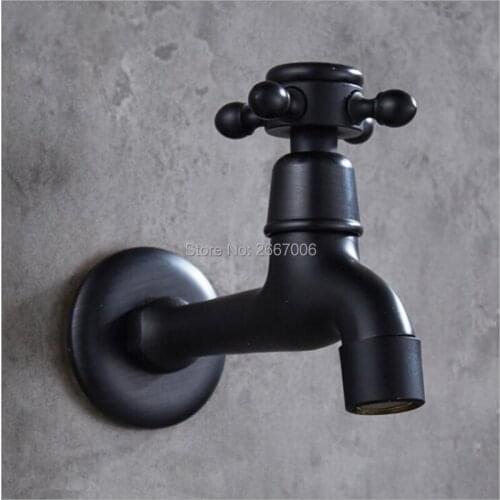 GIZERO Outdoor Wall Faucet Black Finish Mop Pool Bibcock Tap Single Cold/Hot Water Tap Waching Machine Faucet Long Type GI736