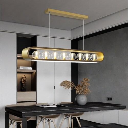 New Design long chandelier Restaurant Clear glass ball lamp Cafe Gold White Metal Cord Pendant Adjustable kitchen chandelier