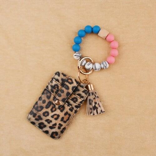 New Fashion Silica Gel Beads Bracelets Keychain Card Bag For Women Men Trend PU Leather Tassle Pendant Wristlets Bags