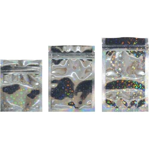 300pcs/lot New Star Laser Mylar Aluminum Foil Bags Zip Lock Package Bag,for gift Candy Snack Packing Bags,Food Storge Bag