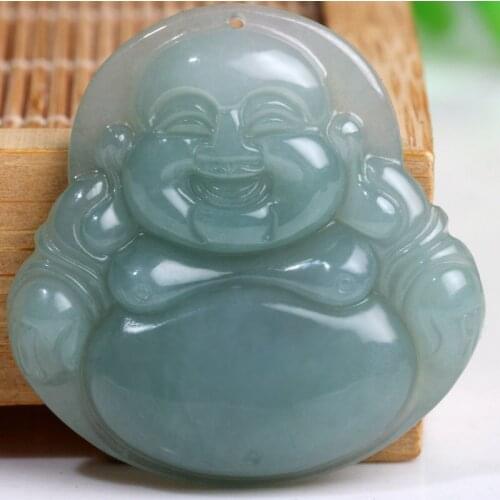 Real jade Buddha pendant A cargo oil green species cuiyu Ice Laughing Buddha Maitreya public jade pendant jewelry