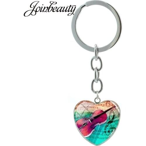 JOINBEAUTY Violin jewelry horn keychain musical instrument heart pendant key chain ring music lover musician key holder HP152