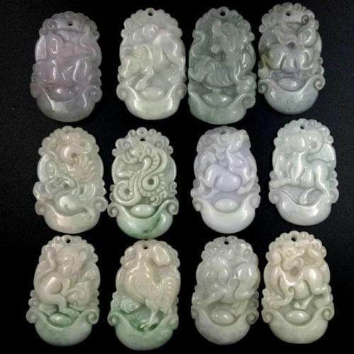 Grade A Jade Jadeite Twelve Chinese zodiac signs animal Pendants 12XPCS