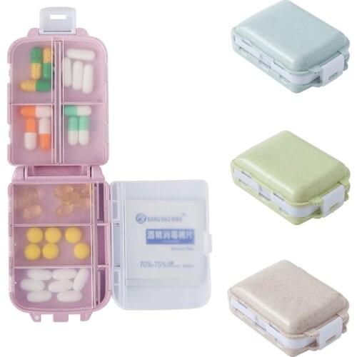 Portable Pill Box Wheat Straw Medicine Box Container Health Care Drug Organizer Travel Pill Small Box Sealed Tablets Container