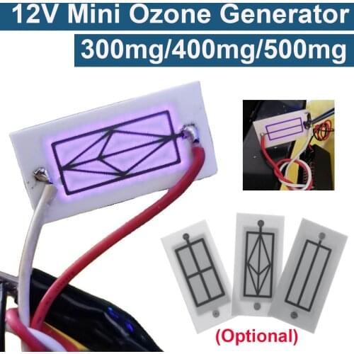 12V Portable Mini Ozone Generator 300/400/500mg Integrated Ceramic Plate Ozonizer Air Water Cleaner Air Purifier Accessories