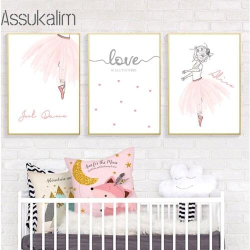Custom Name Posters Ballet Girl Painting Quotes Poster Nordic Canvas Paintings Pink Girls Print Nursery Wall Prints Room Decor
