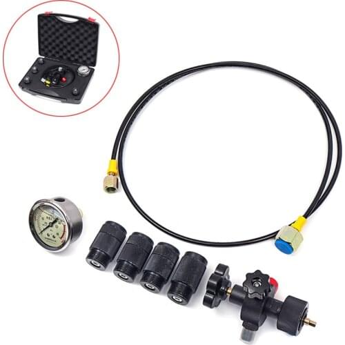 Pressure Gauges 0-400Bar 6000Psi Test Kit Gauges Set Hydraulic Accumulator Nitrogen Charging Fill Gas Valve Five Type Adapter