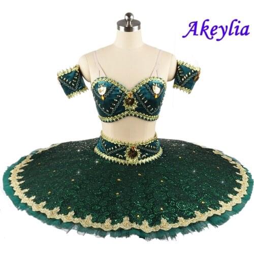 Forest Green gold Professional Ballet Tutu The corsair pancake Tutu Ballet performance romantic ballet Pas de deux for girl 0185