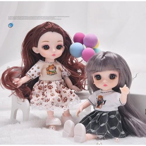 BJD Doll 16cm Ball Joints Dolls with Dressing Clothes Set Wig Makeup Handmade Gift for Girls Toys
