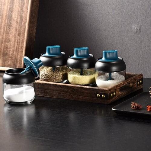 Glass Seasoning Kitchen Spice Kit Bottles Pepper Spoon Seasoning Jars Oil Brush Honey Container Food Set Storage