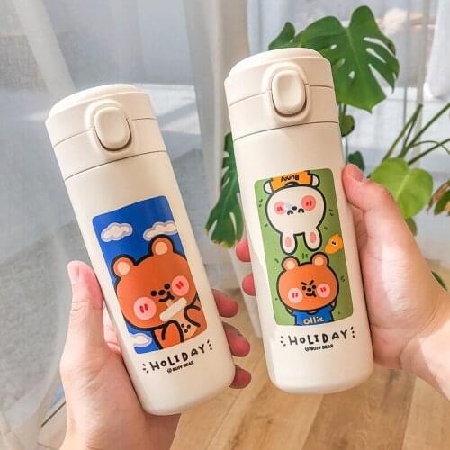 304 Stainless Steel Thermos Water Bottle Cute Cartoon Rabbit Straight body Vacuum Flask For Gilr Children Travel Insulated Cup