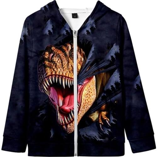 Dinosaur Tyrannosaurus Cartoon 3d Hoody Hip Hop Men Women Zipper Hoodies Jacket Tops Long Sleeve Sweatshirts Streetwear Kids Top