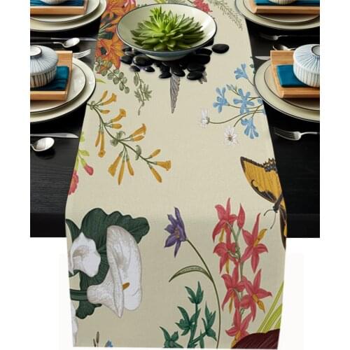 Flowers Birds Butterflies Retro Style Table Runner Kitchen Decor Tablecloth Placemat Hotel Home Wedding Decor Table Runners