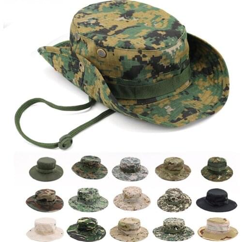 Camouflage Tactical Cap Military Boonie Hat US Army Caps Camo Men Outdoor Sports Sun Bucket Cap Fishing Hiking Hunting Hats 60CM