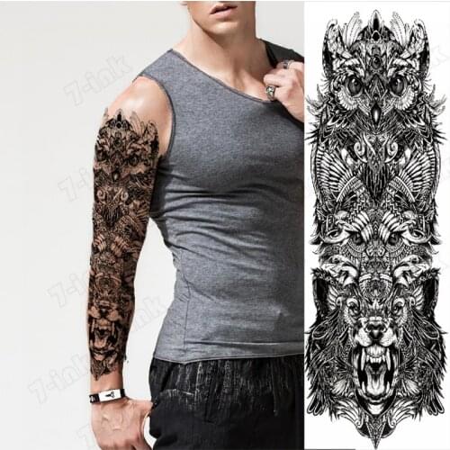 Waterproof Temporary Tattoo Sticker Full Arm owl lion animal Old School Tatoo Stickers Flash Fake Tattoos for Men Women