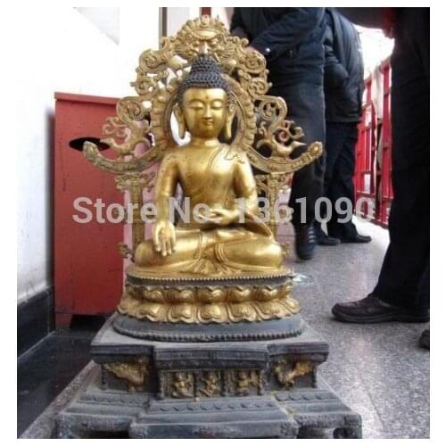 Xd 00908 30 Tibetl Buddhism Temple Bronze Copper Gild Sakyamuni Buddha Statue