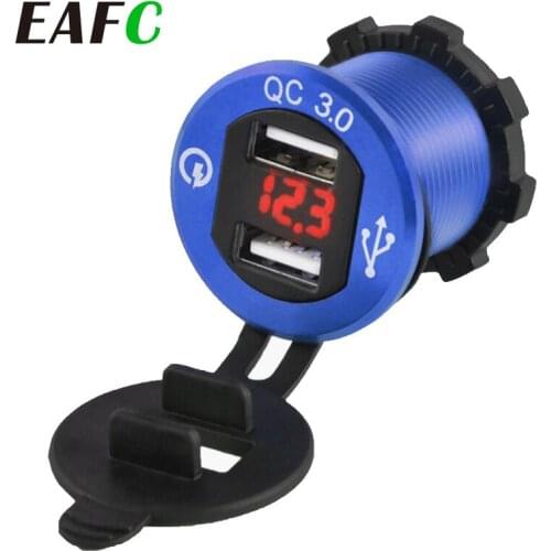 12V/24V Quick Charger 3.0 QC3.0 Waterproof Dual USB Car Charger Voltmeter 60cm cable 10A FUSE for Car Boat Motorcycle Truck