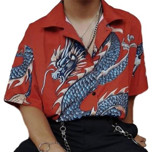 Plus Size 3XL New Style 2020 Women Dragon Print Shirt Summer Casual Blouses Women Clothes Loos Tops