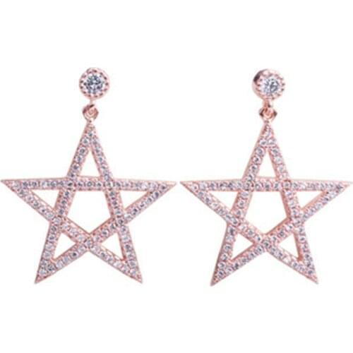 925 sterling silver shiny big star long symmetrical five-pointed star inlaid zircon crystal female earrings party ladies gift