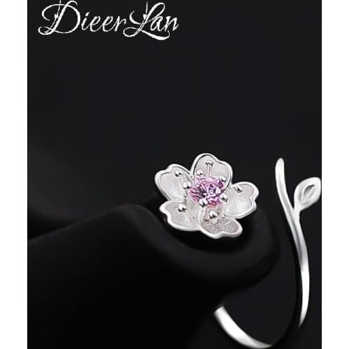 New Silver Color Cheery Flower Rings for Women Adjustable Size Rings Fashion Wedding Jewelry Anillos Mujer