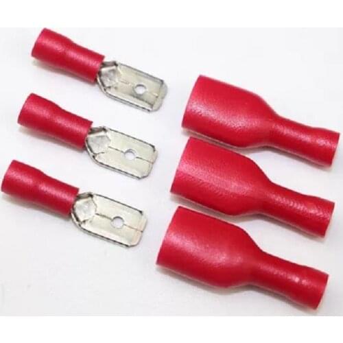 100pcs FDFD 1.25-250 MDD1.25-250 6.3MM Red Female + Male Spade Insulated Electrical Crimp Terminal Wire and cable connector