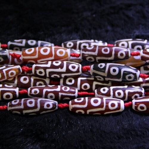 14x40mm 9Eyes Red Tibetan Rice Beads Tibetan Mystical Necklace Dzi Gems Stone Tibetan Matte Charms Turtleback Drum Beads