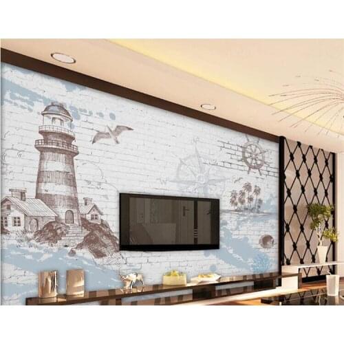 3D photo mural retro nostalgia nautical lighthouse wallpaper TV backdrop decorative painting wallpaper for walls 3d