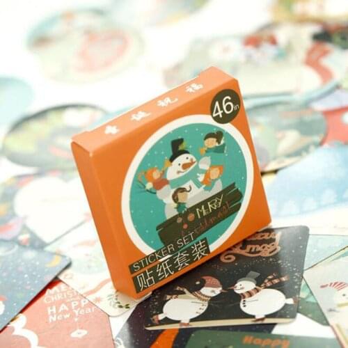 46pcs Kawaii Sticker Christmas Blessing Boxed Shaped Seal Cute Sticker DIY Handbook Scrapbook Bullet Journal Sticker Stationery