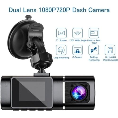 Dual Lens Car Dash Cam DVR Camera Full HD Video Recorder Front Camcorder 170 Wide Angle Parking Monitoring Night Vision