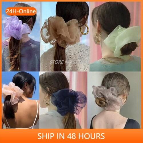 Big Organza Elastic Hair Band Women Hair Scrunchie Large Fairy Whiffon Ponytail Holder Hair Tie for Girls Gum Hair Accessories