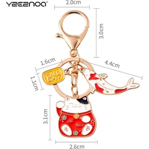 1pc Japanese Fortune Cat Keychains Koi Fish Pendant Key Chain Loveliness Womens Fashion Fashion Item Key Ring Red Black
