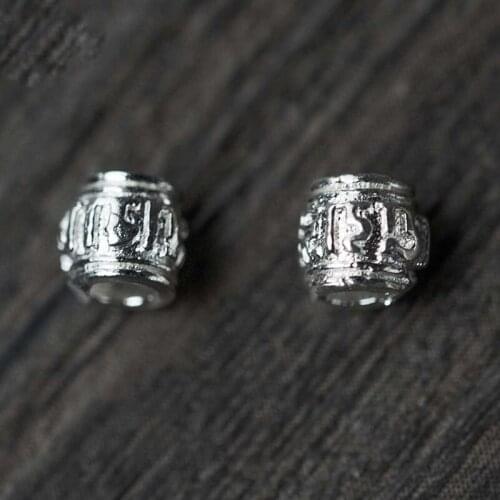2pcs/lot 925 Sterling Silver Barrel Space Beads 5x5mm Buddhism Mantras Loose Silver Beads Women Men DIY Jewelry Make Materials