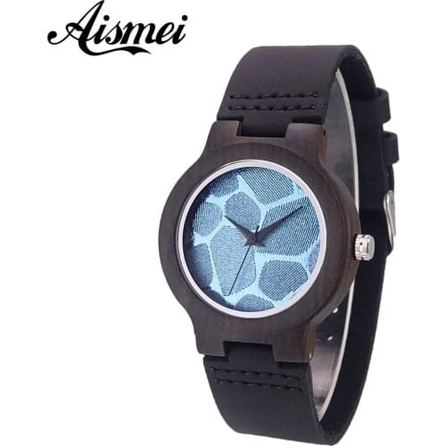 Top Gift New Fashion Women Wood Watches designer black Genuine Leather Quartz Female Natural Bamboo wooden Clock Reloj de madera