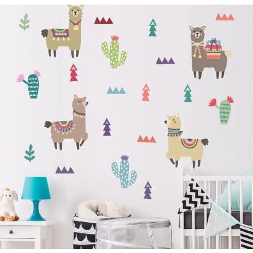 DIY Lovely Alpaca Kids PVC Wall Sticker Cactus Nordic Style Painting for Baby Room Childern Room Wall Decals Poster Art