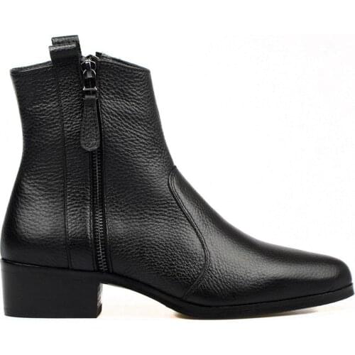 FootCourt- Black Ankle Boots Genuine Leather Medium Toe Zipper Boots Square Heels Vintage Women Boots Retro Fashion Shoes New