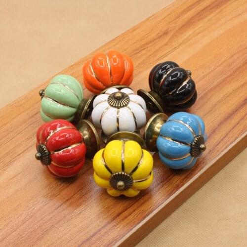 10PCS ceramic handle seven colorful pumpkin cartoon garden modern simple cabinet drawer handle single hole spherical handle
