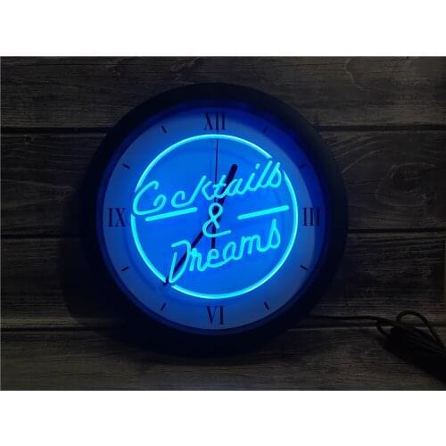 0B079 Cocktails & Dream Beer Bar Wine APP RGB 5050 LED Neon Light Signs Wall Clock