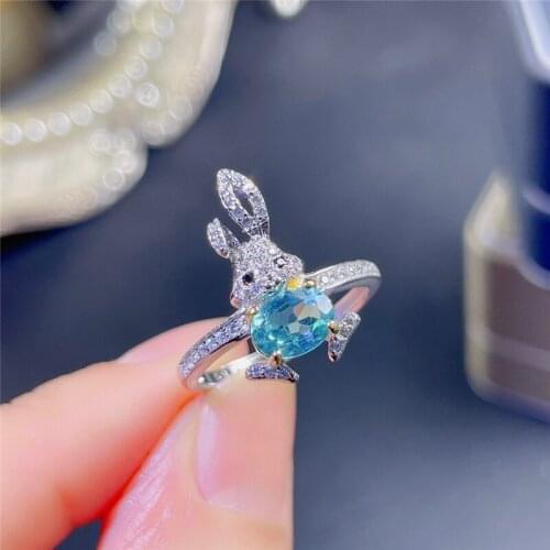 Natural Apatite Ring S925 Sterling Silver Ring Fashion Jewelry Cute Rabit Women’s Gift Simple Jewelry Birthstone Beautiful Color