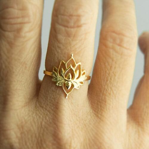 Lotus Flower Rings for Women Girls Gold Cuff Ring Promise ring Stainless Steel Succulent Rings Jewelry Gifts Bijoux Femme