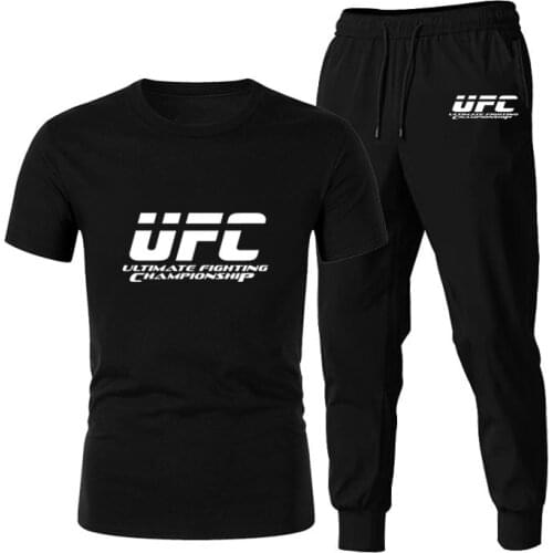 Summer New Mens Casual Sports Suit Mens Running Trousers Gym 2-piece Pure Cotton T-shirt Brand Top Comfortable And Breathable